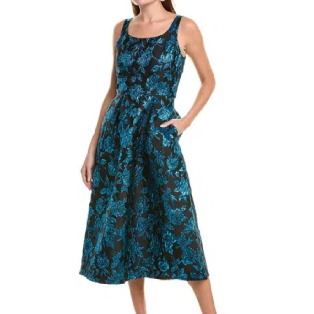Donna Ricco Wild Rose Lurex Jacquard Midi Dress